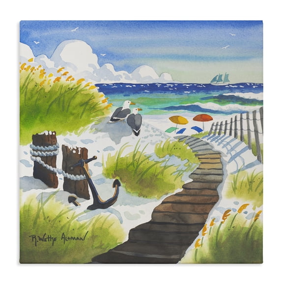 Stupell Industries Coastal Seagull & Anchor on Shore Canvas Art, 17 x 17, by Robin Altman