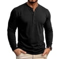 thumbnail image 3 of Stamzod Long Sleeve Henley Shirts for Men Casual Pullover Button Up Shirt Soft Home Cotton Oversized Tshirts Black L, 3 of 10