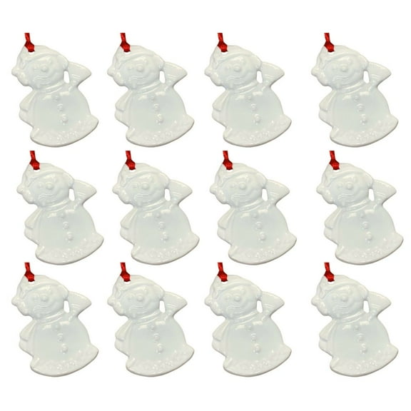 12pc Embossed Porcelain Snowman Ornament Set - for Christmas - Factory Direct Craft
