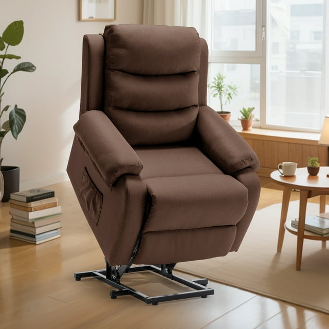 YSICK Petit Fauteuil Inclinable Élévateur Motorisé pour Aînés avec Télécommande en Lin pour Salon, Brun