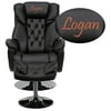 Flash Furniture Embroidered Transitional Multi-Position Recliner and Ottoman with Chrome Base in Black LeatherSoft