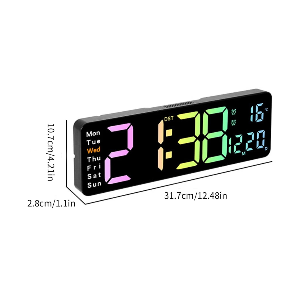 SIEYIO Wall Clock Digital LED Alarm Clock with 12" LED Calendar and Temperature Display for Office Desktop Bedroom Decorations