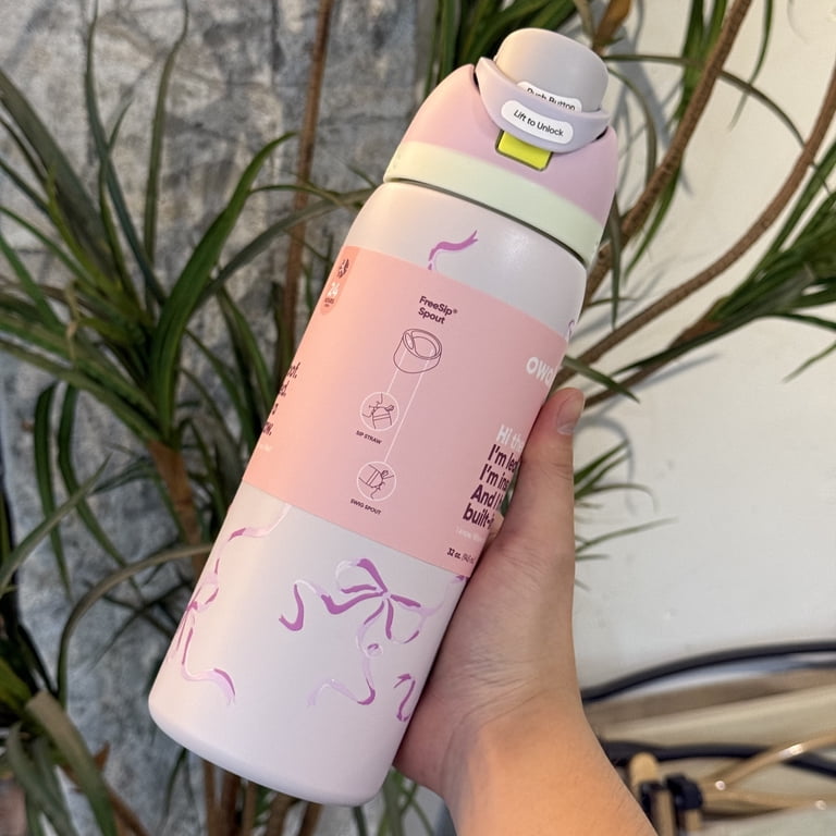 Owala FreeSip Stainless Steel Water Bottle, 32oz, Pink Bows
