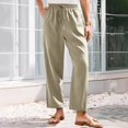 thumbnail image 4 of RYRJJ Women Cotton Linen Pants Lightweight Pants with Lace Side Summer Casual Drawstring Elastic Waist Wide Leg Beach Trousers with Pockets(Beige,XL), 4 of 9