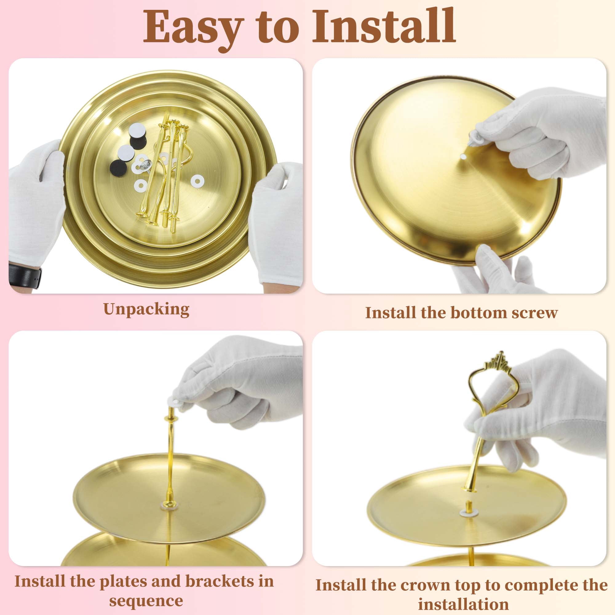 Unique Bargains 4 Tier Dessert Cupcake Stand Holder Round Cup Cake Tower Gold Tone