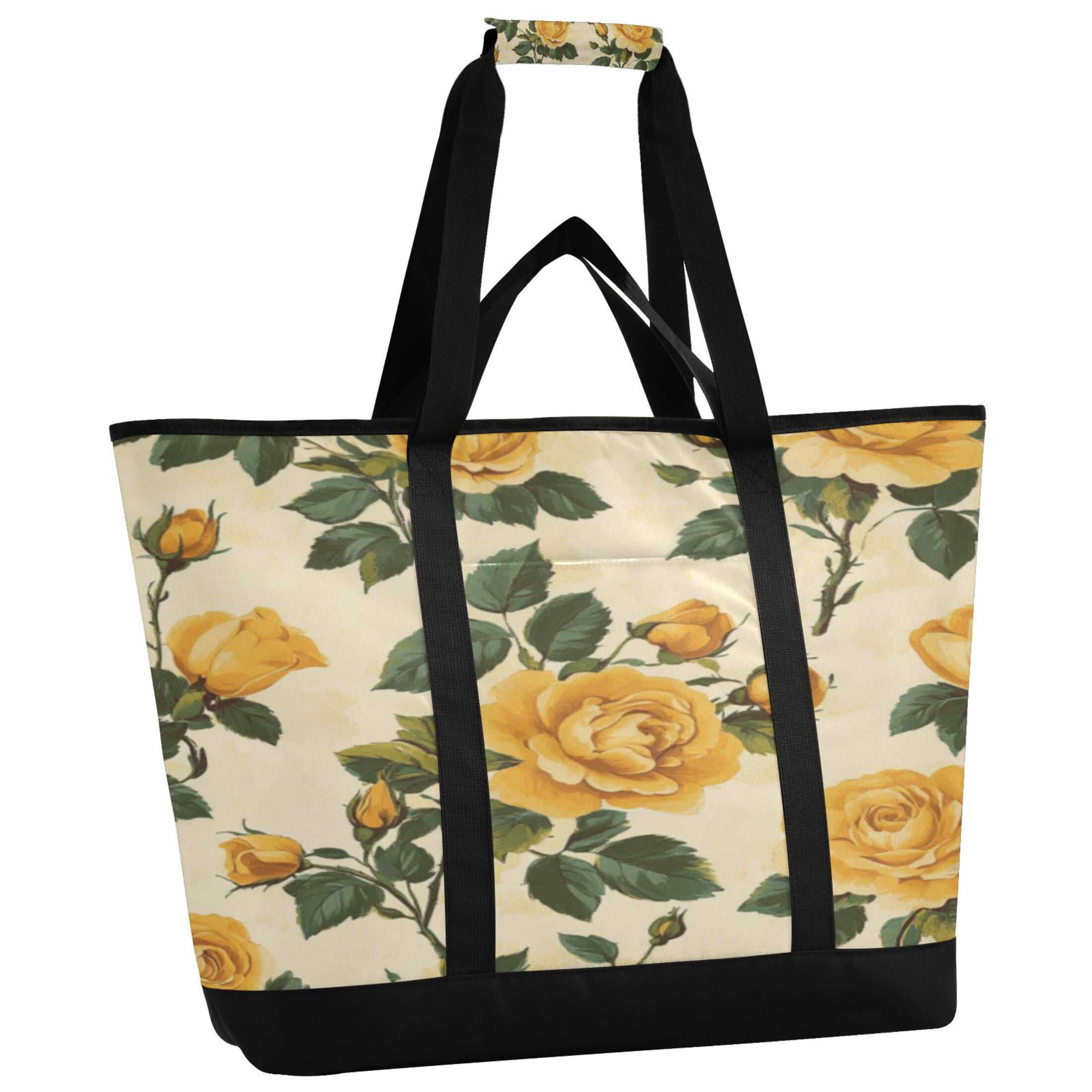 Large Hand-held Ice Pack Picnic Bag Insulation and Refrigeration Suitable for Shopping Picnics and Camping Beautiful Yellow Roses