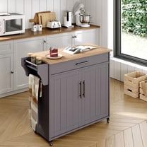 Pingliang Home 35" Kitchen Pantry Cabinet Kitchen Island with Storage,Wood Top Cart with Wheels,Fits for Home Coffee Bar