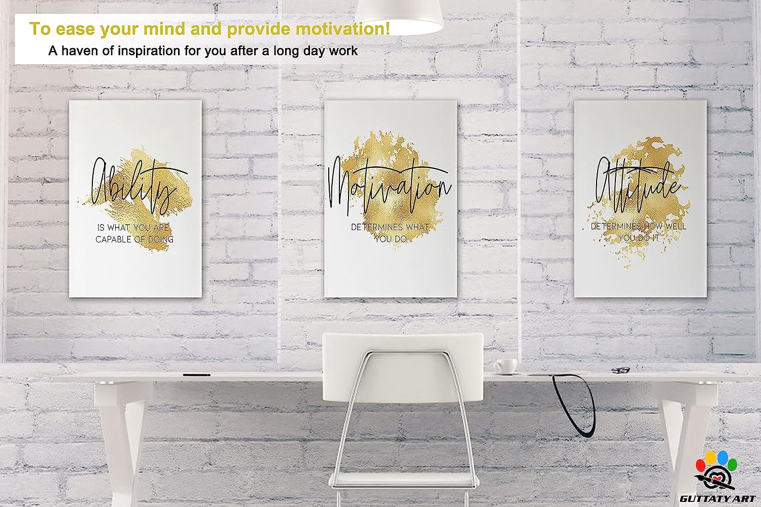 Office Wall Art-3 Panel Motivational Wall Art, Inspirational Quotes Canvas Art for Home Office Wall Decor,Positive Quote Wall Decor, Entrepreneur Words Poster Frame for Company 12\u201dx18\u201dx3Pcs