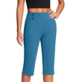 thumbnail image 2 of Pull on Capris for Women Elastic Waist Stretch Mid-Calf Length Capris with Pockets Dressy Casual Work Capri Pants Dark Blue 2XL, 2 of 7
