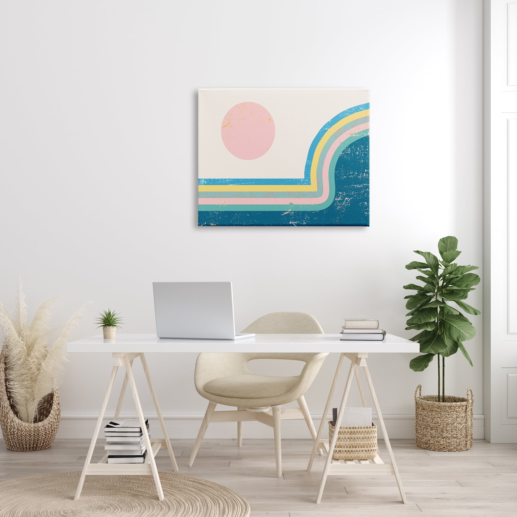 Stupell Indtries Retro Sun Landscape Round Curved Mountain Blue Pink,40 x 30,Design by Daphne Polselli