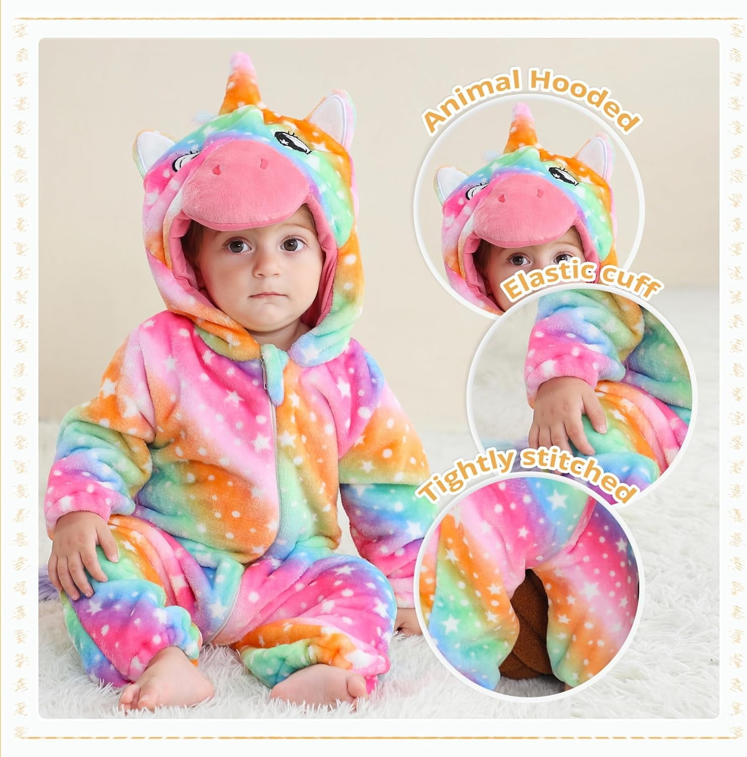 ATAIKU Baby Animal Unicorn Onesie Flannel Hooded Romper for Infant Winter Playsuit Jumpsuit for Boys and Girls Toddler Overall Outfit