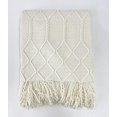 thumbnail image 4 of Fennco Styles Irregular Rhombus Diamond Knit Fringe Throw Blanket 50" W x 60" L – Ivory Geometric Woven Blanket for Couch, Bedroom and Living Room Décor, 4 of 6