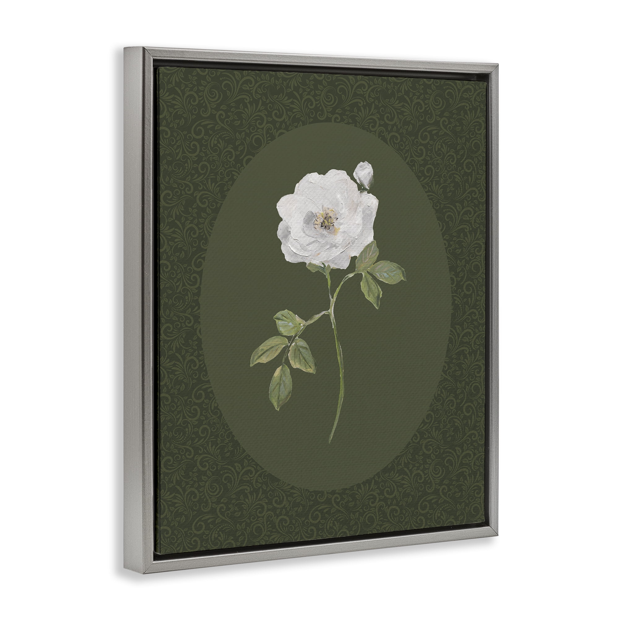 Stupell Industries Emerald & White Oval Rose Gray Framed Floater Canvas Wall Art, design by Sally Swatland