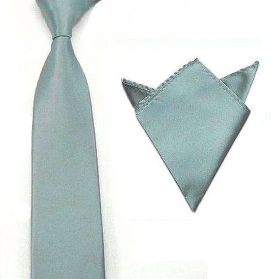 Men Satin Solid Color Necktie Tie Hanky Handkerchief Pocket Square Set