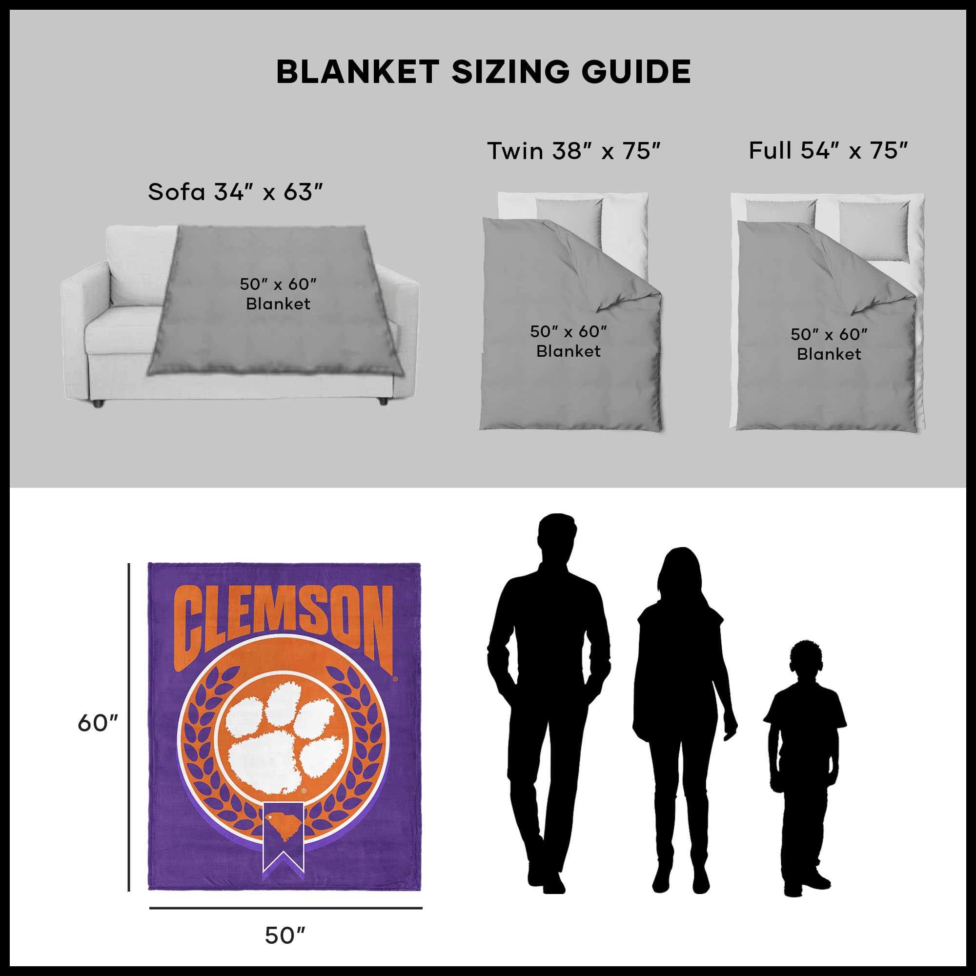 Clemson NCAA Apex Silk Touch Sherpa Throw 50x60 inches