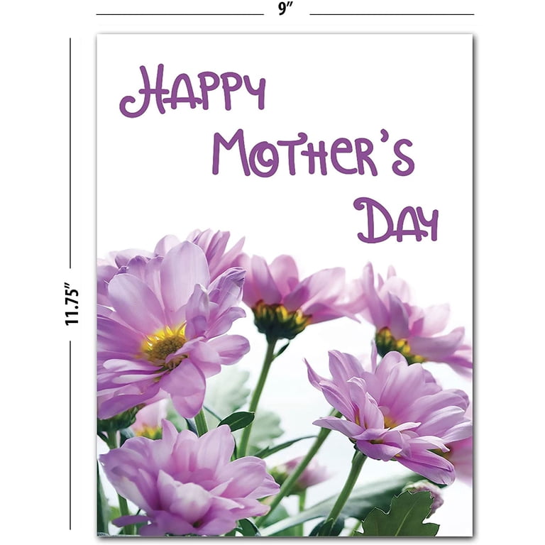 Decorably Glittery Happy Mother's Day Card - 5x8 Inch Handmade Card With Red Ribbon & Flower Cutout, Includes Envelope & Stickers