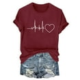 thumbnail image 2 of NAMTYQX Short Sleeve Tops for Women Fullprint Print Crewneck Stretch Soft Oversized Slack Hawaiian Short Sleeve T Shirts for Women Wine Size M, 2 of 5
