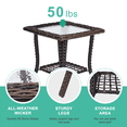 thumbnail image 6 of Tcbosik Outdoor Patio Side Table with Storage Shelf, 2-Tier Small Wicker End Table with Glass Top, 17.9" Square Bistro Table for Garden Lawn Pool Porch Deck, Brown, 6 of 9