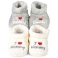 thumbnail image 2 of TeeHee Kids Fun and Cozy Baby Fleece Booties 2-Pack (0-6M, White & Grey), 2 of 5