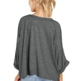 thumbnail image 4 of MeetoTime T-Shirt Surdimensionné à Manches 3/4 pour Femmes Pull Tendance Décontracté Col Rond Enroulable 2024, 4 of 7