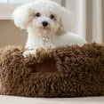 thumbnail image 2 of TOWN & COUNTRY LUXE CuddleTown Fuzzy Solid Donut Pet Bed, Soft, Cozy & Calming, Water Repellent, Non-Slip Bottom, 100% Machine Washable, Brown, Small 24"x24"x7" Round, 2 of 6