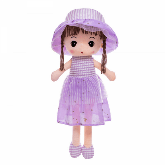 Ikasus Soft doll with clothes, 17.7 inch cute rag doll rag doll plush stuffed toy with hat skirt handmade princess plush toy girl (purple)