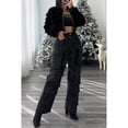 thumbnail image 6 of 1. Women's Rhinestone-Embellished Wide Leg Jeans with Stretch Waist & Multi Pockets Cargo Trousers, 6 of 8