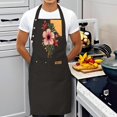 thumbnail image 3 of 2 Pack Adjustable Bib Apron for Men & Women - Floral Design with Pink & Red Flowers on Yellow Background 2 Pockets Comfortable Fit, 3 of 5