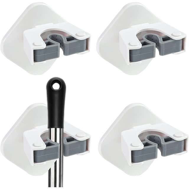 Juego de 4 soportes para escobas autoadhesivos para escoba, baño, cocina, jardín, garaje, fregonas, rastrillos y recogedores