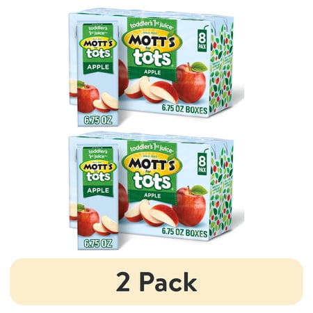 (2 pack) Mott's for Tots Apple Juice, 6.75 Fluid Ounce, 8 Count Boxes
