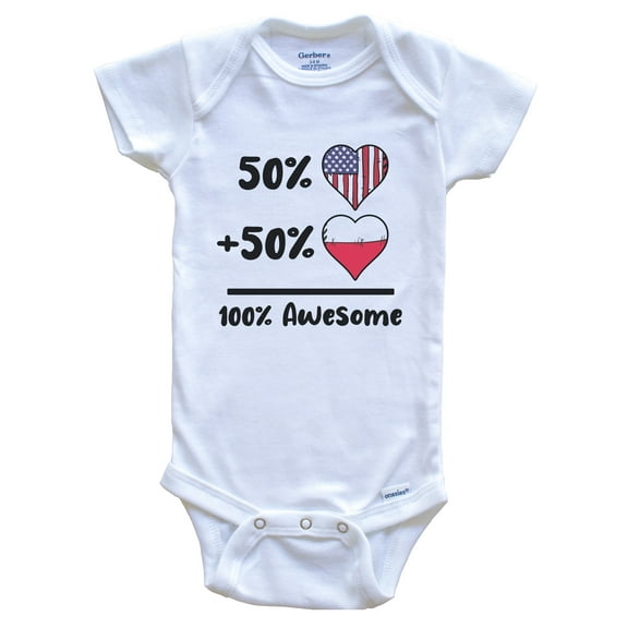 50% American 50% Polish 100% Awesome Poland Heart Flag Baby Bodysuit