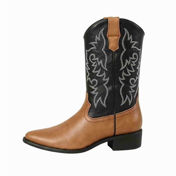 Men’s Western Cowboy Boots, Embroidered Pointed Toe Boots, Block Heel Slip-On Boots Mid-Calf Knight Boots