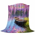 thumbnail image 6 of Spring Flowers Blanket Soft Cozy Warm Throw Blanket for Couch, Plush Fuzzy Flannel Fleece Blankets for Sofa, Purple Vine Lake Boat Grass Vintage Oil Painting Bed Blankets Gifts for Men, 40"x50", 6 of 9