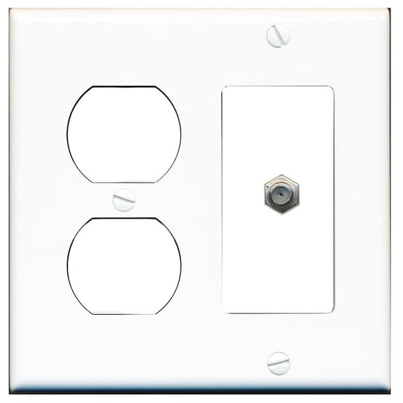 RiteAV Coax 2 Gang Wall Plate with Blank Outlet Left [White]