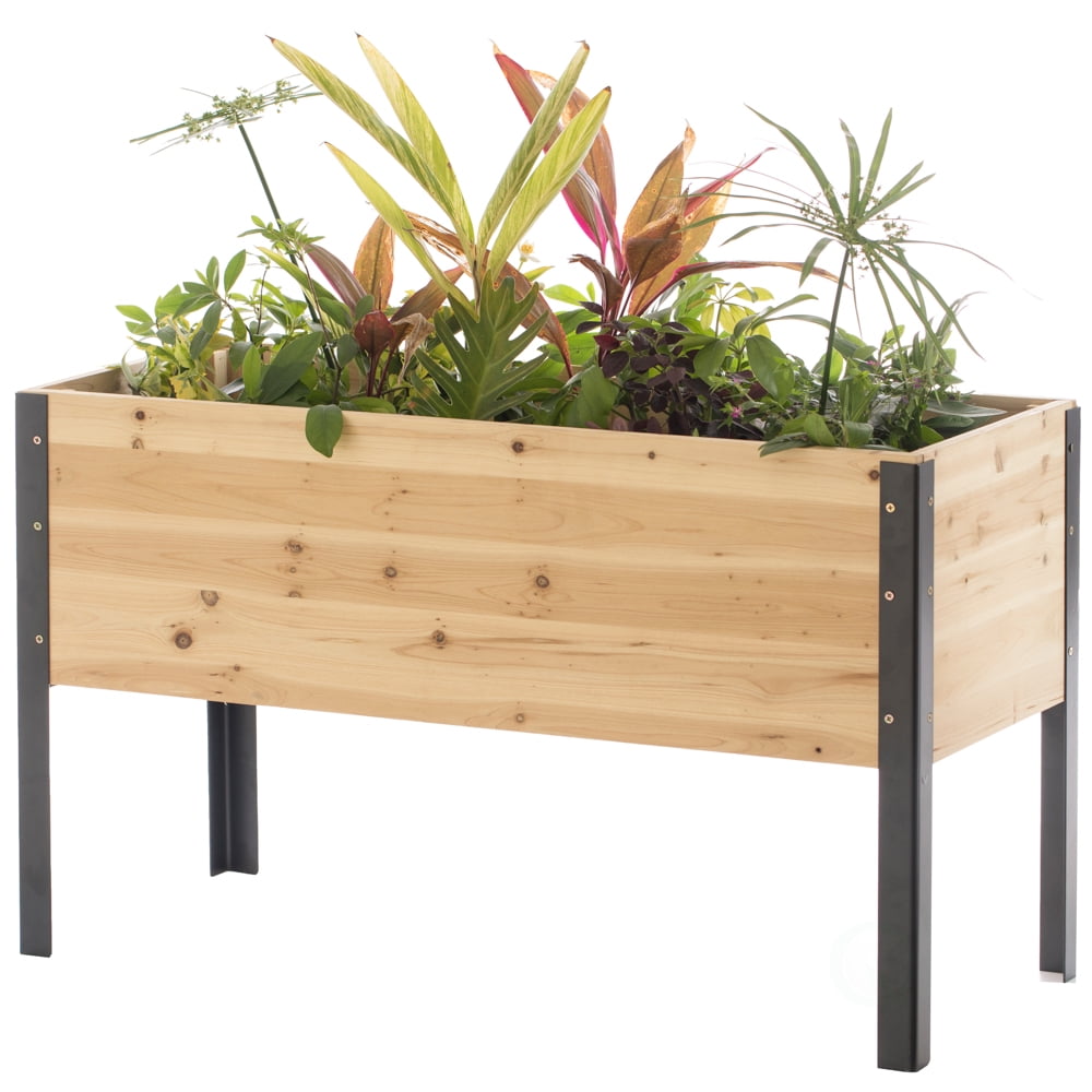 Elevated Outdoor Raised Rectangular Planter Bed Box Solid Wood with