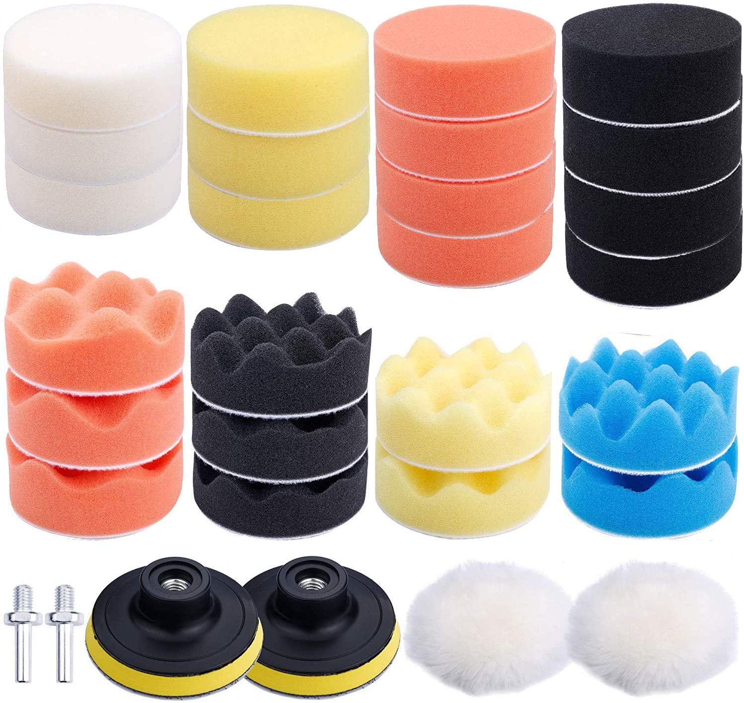6pcs 3 Inch Polishing Buffer Pad with Drill Adapter and Waxing Pads 