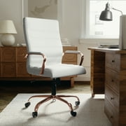 Flash Furniture Whitney High-Back Swivel LeatherSoft Desk Chair with Armrests, White/Rose Gold