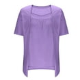 thumbnail image 5 of Womens Tops Summer Square Neck Blouse Short Sleeve Plus Size Top Faux Two-Piece Design Lightweight Comfortable Easy Care 25X21X2Cm 2Xl Sweaters For Women, 5 of 5