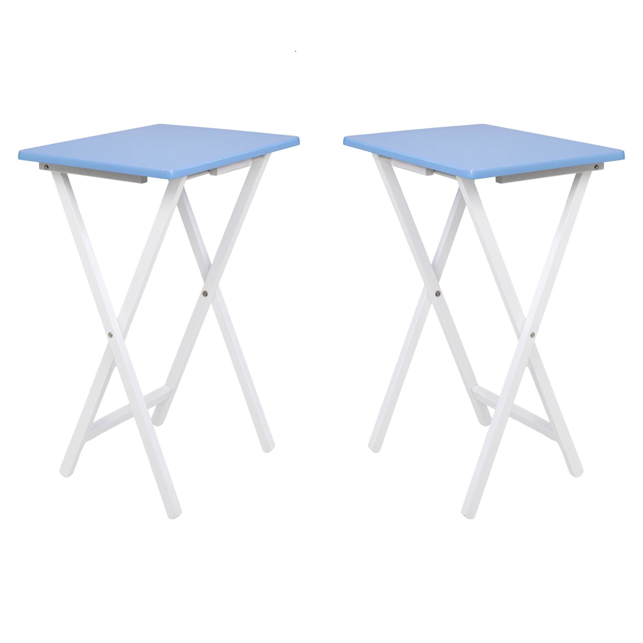 Mainstays Solid Rubberwood Folding TV Tray Tables, Seaside Blue, Set of 2 photo 4