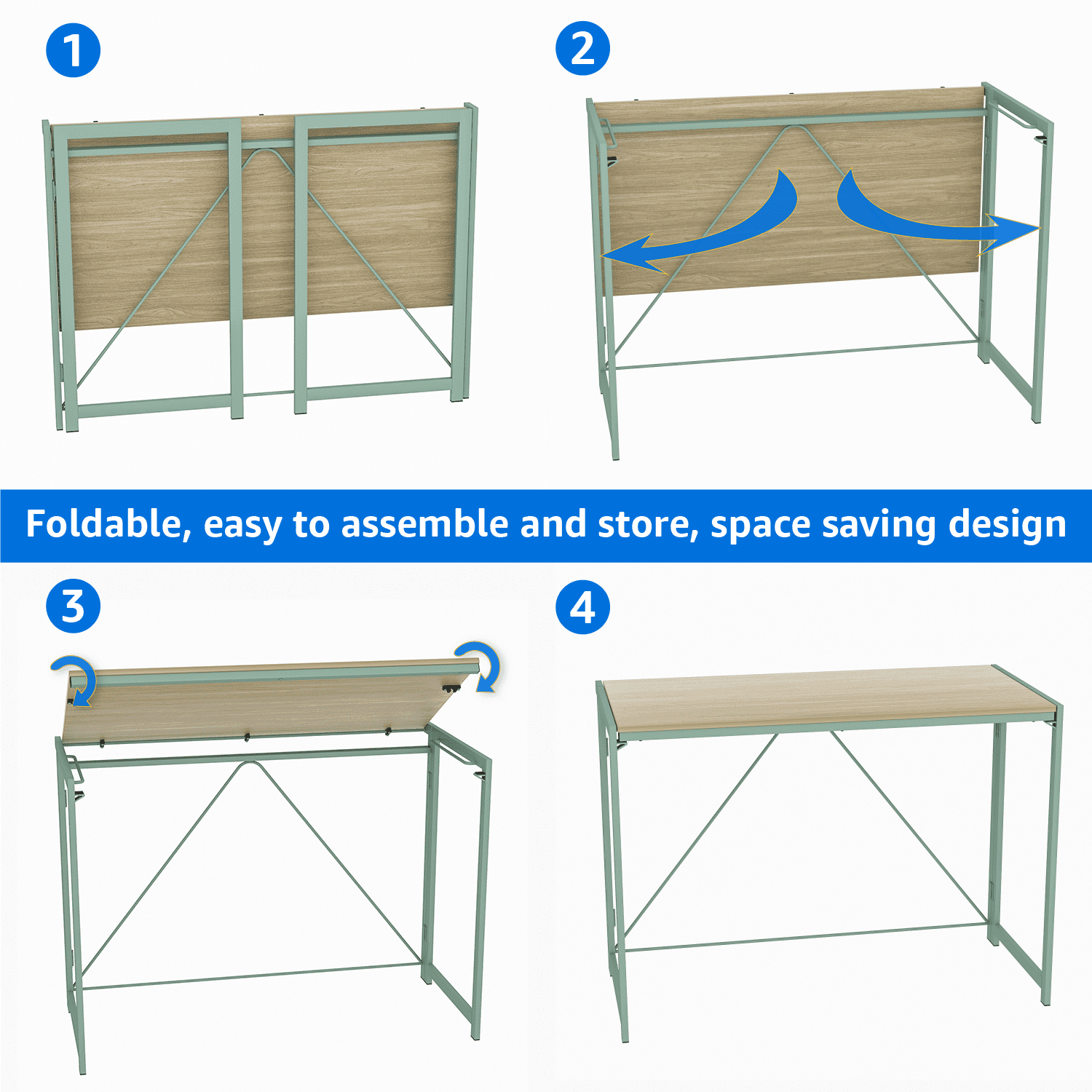 Mainstays Sage Frame Folding Desk with Natural Grained Top,Adult.