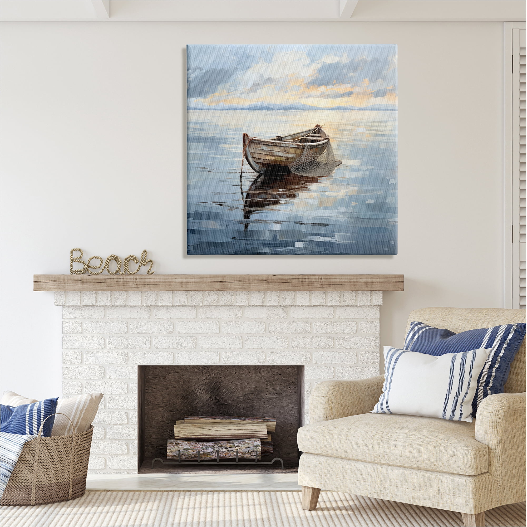 Stupell Industries Fishing Boat Painting Transportation Painting Gallery Wrapped Canvas Art Print Wall Art, 36 x 36