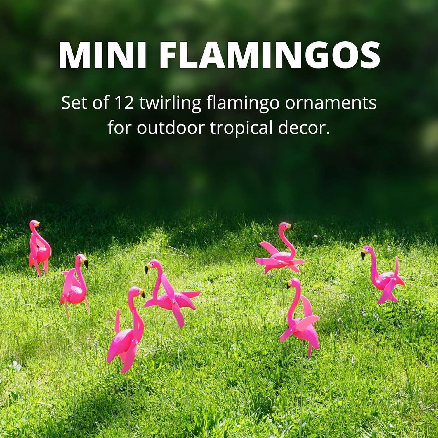 4E's Novelty 12 Pcs Twirling Wings Pink Flamingo Yard Decorations, Small Garden Decor & Party Supplies