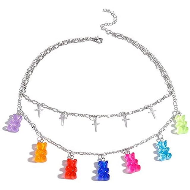 Collier Ours en Gélatine Mignon 7 Couleurs Pendentif en Résine Coloré pour Femmes Filles
