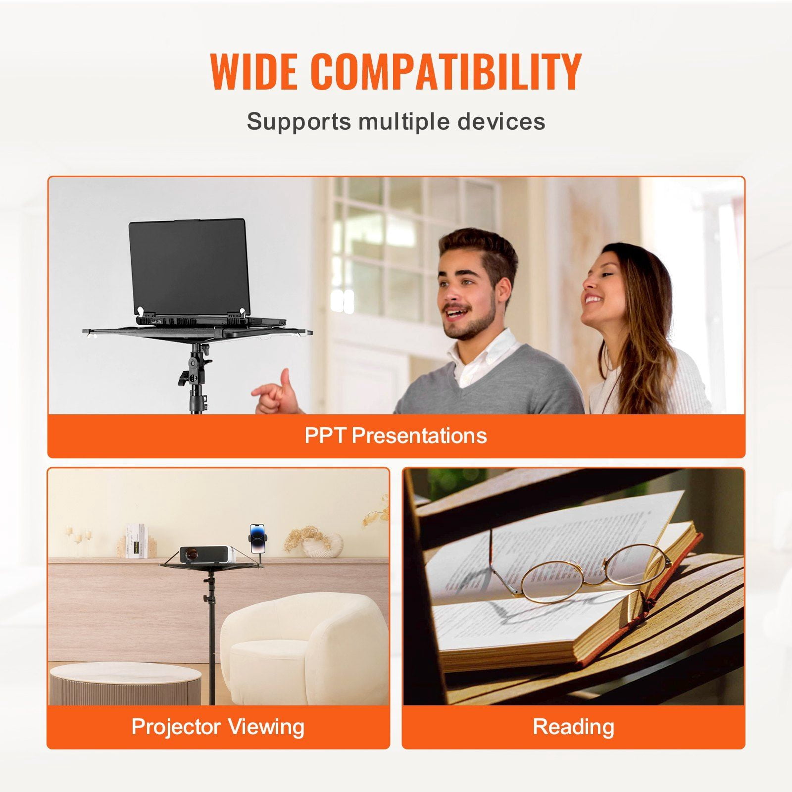 Adjustable Height Projector Stand Tripod with Tray and Gooseneck Phone Holder Portable for Outdoor Movies Home Office Stage Studio 26.97 to 63 Inch