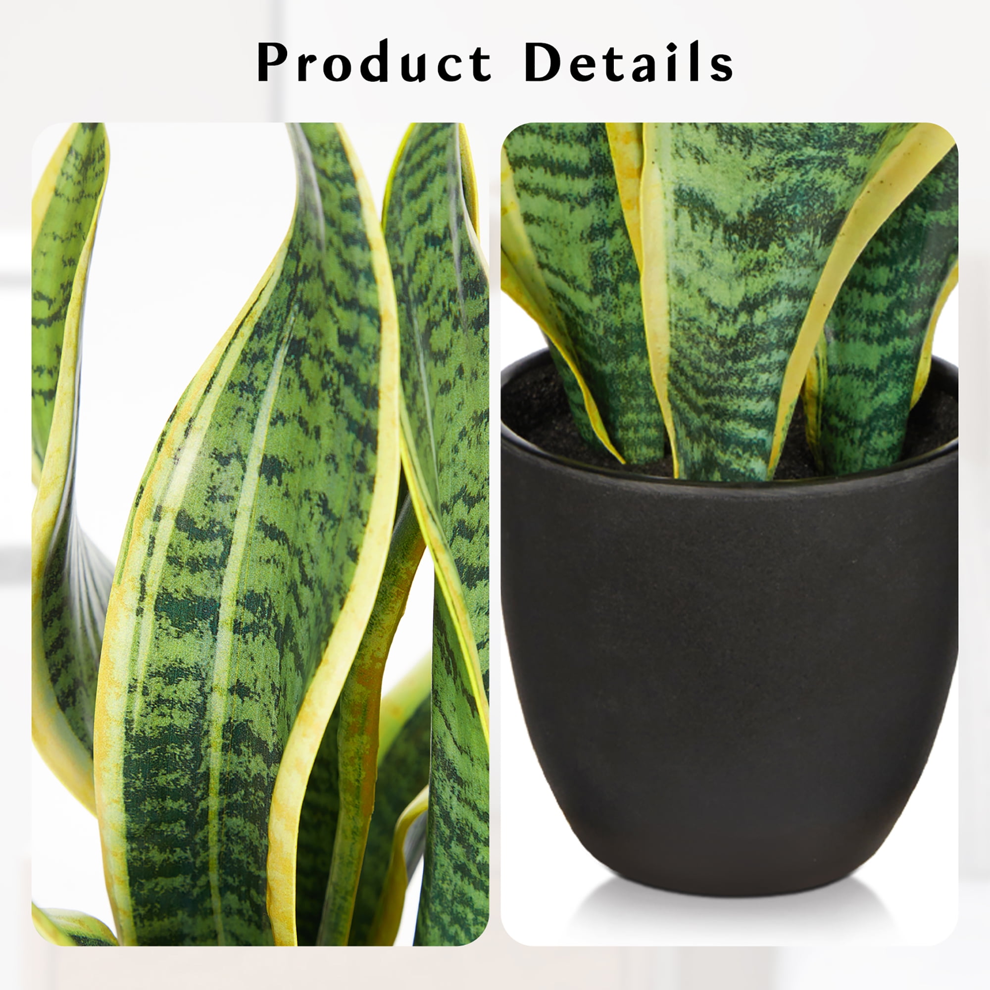16Inch Small Artificial Snake Plants Fake Sansevieria Faux Decorative Tropical Plants Potted Desk Table Top Decor outdoor
