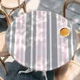 thumbnail image 2 of Pink Grey Stripes Round Tablecloth, Fitted Table Cover with Elastic for 55"-60" Round Tables, Simple Striped Lines Minimalist Modern Table Cloth Outdoor Indoor Dinning Party Waterproof Tablecloths, 2 of 7