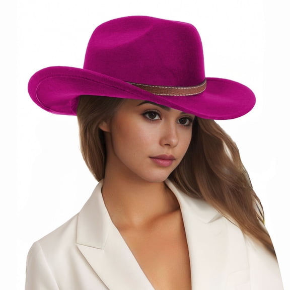 YAYUBA Western Cowboy Hat for Women Men Small Short Wide Brim Beach Cattleman Cowboys Hats,Wine