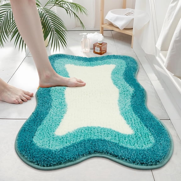 LKIFFA-Luxury Microfiber Bathroom Rug, 20x31 inch Soft Non Slip Aqua Blue Gradient Bath Mat, Absorbent Washable Cute Bath Mat for Sink Tub Shower