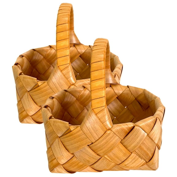 DINHEAROM Hand Woven Baskets Wood 2Pcs 6.7X6.7X5.5In