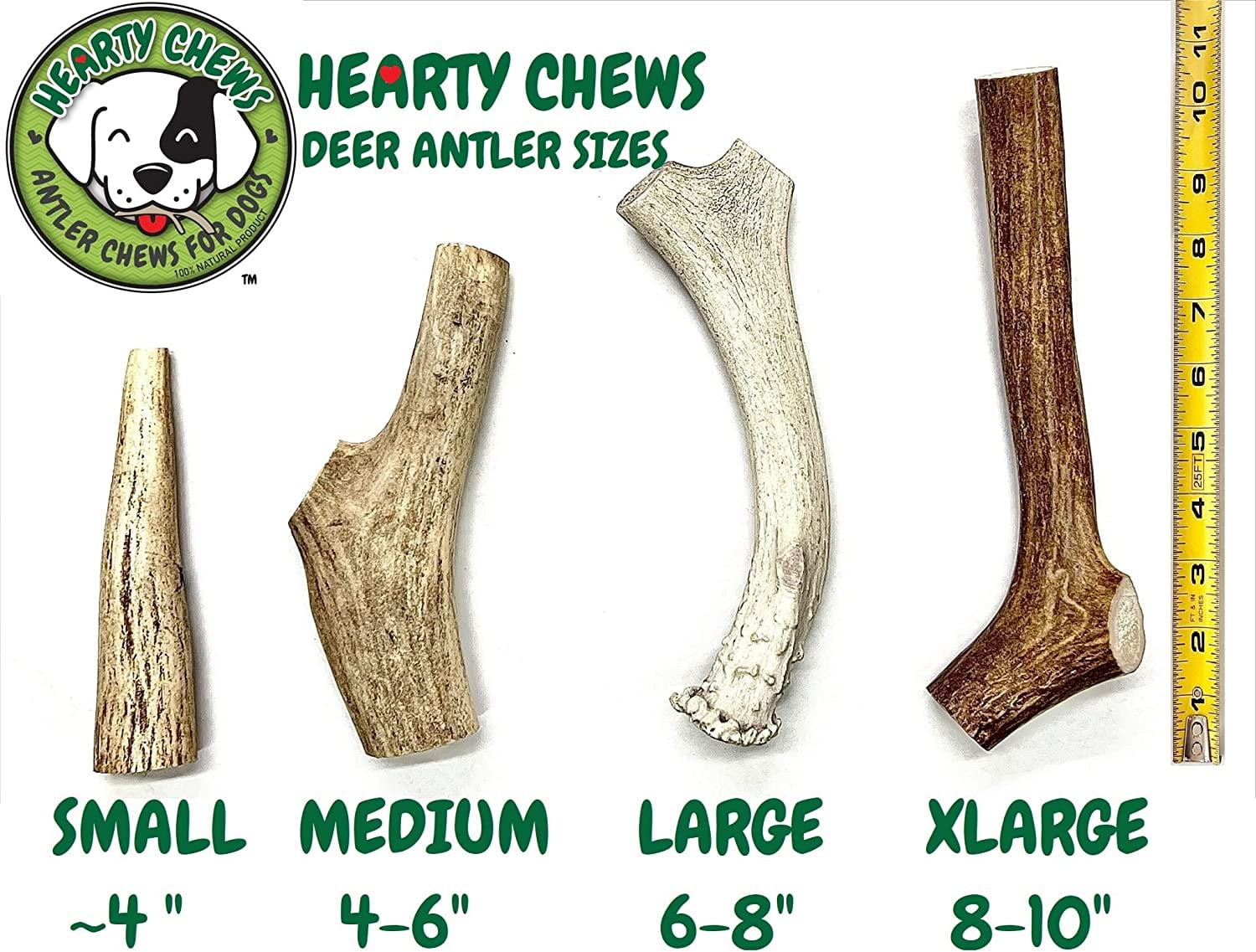 Hearty Chews Premium DEER Antlers for Dogs, Naturally Shed, All Organic Grade A Antler Dog